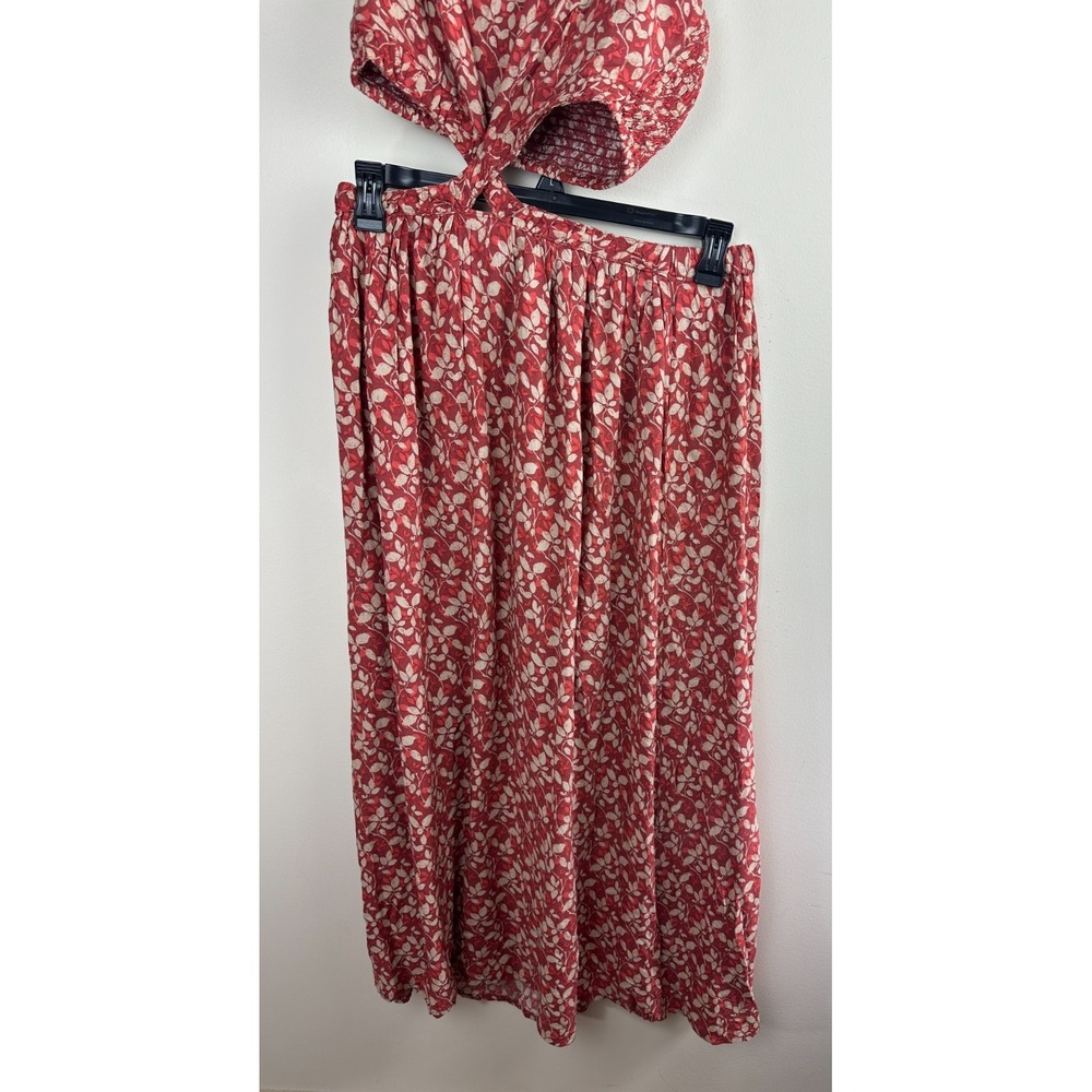 Natural Life Women Red Floral Cut Out Maxi Dress Tie Strap Smocked Size Medium - Picture 5 of 12